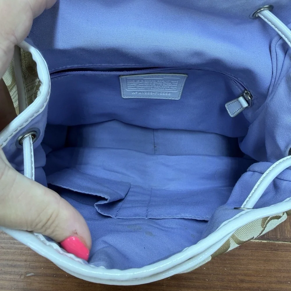 Coach Tan Canvas Backpack with Leather White Trim- Kyra Daisy Signature